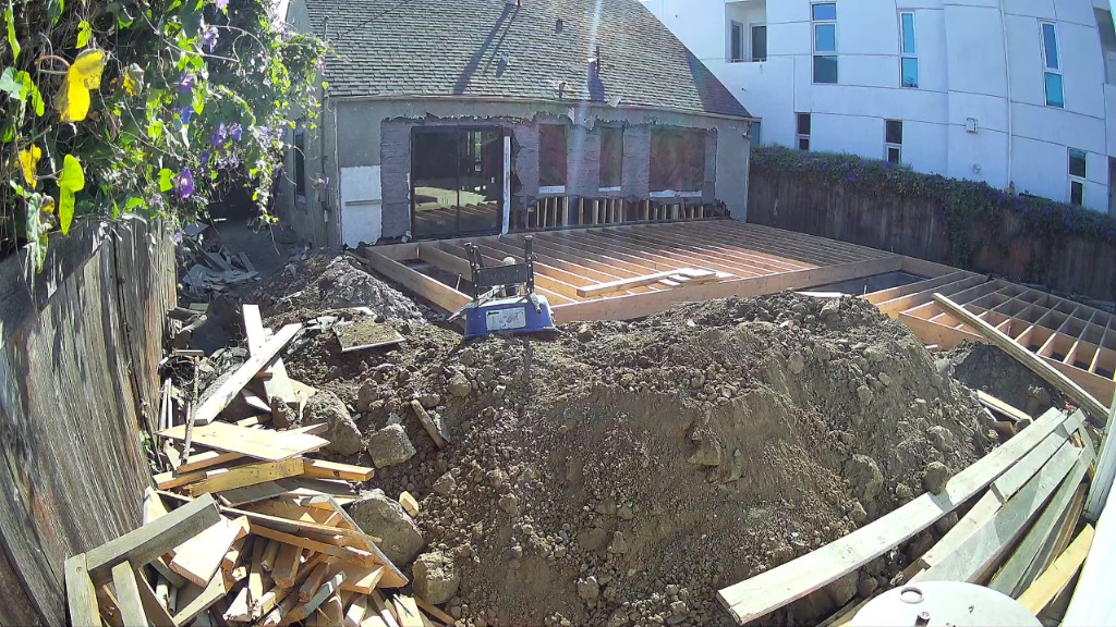 2360 Kelton Avenue — camera 1, pit cam (rear yard / excavation).