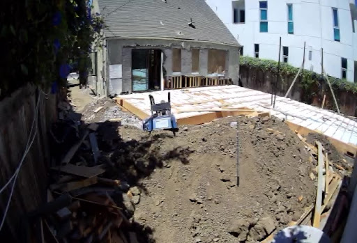 Zone C — furring strips over the joists, before wall-plate layout.